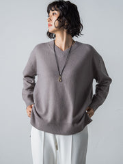 【洗えるニット】ウールカシミヤVネックニットプルオーバー