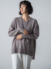 【洗えるニット】ウールカシミヤVネックニットプルオーバー