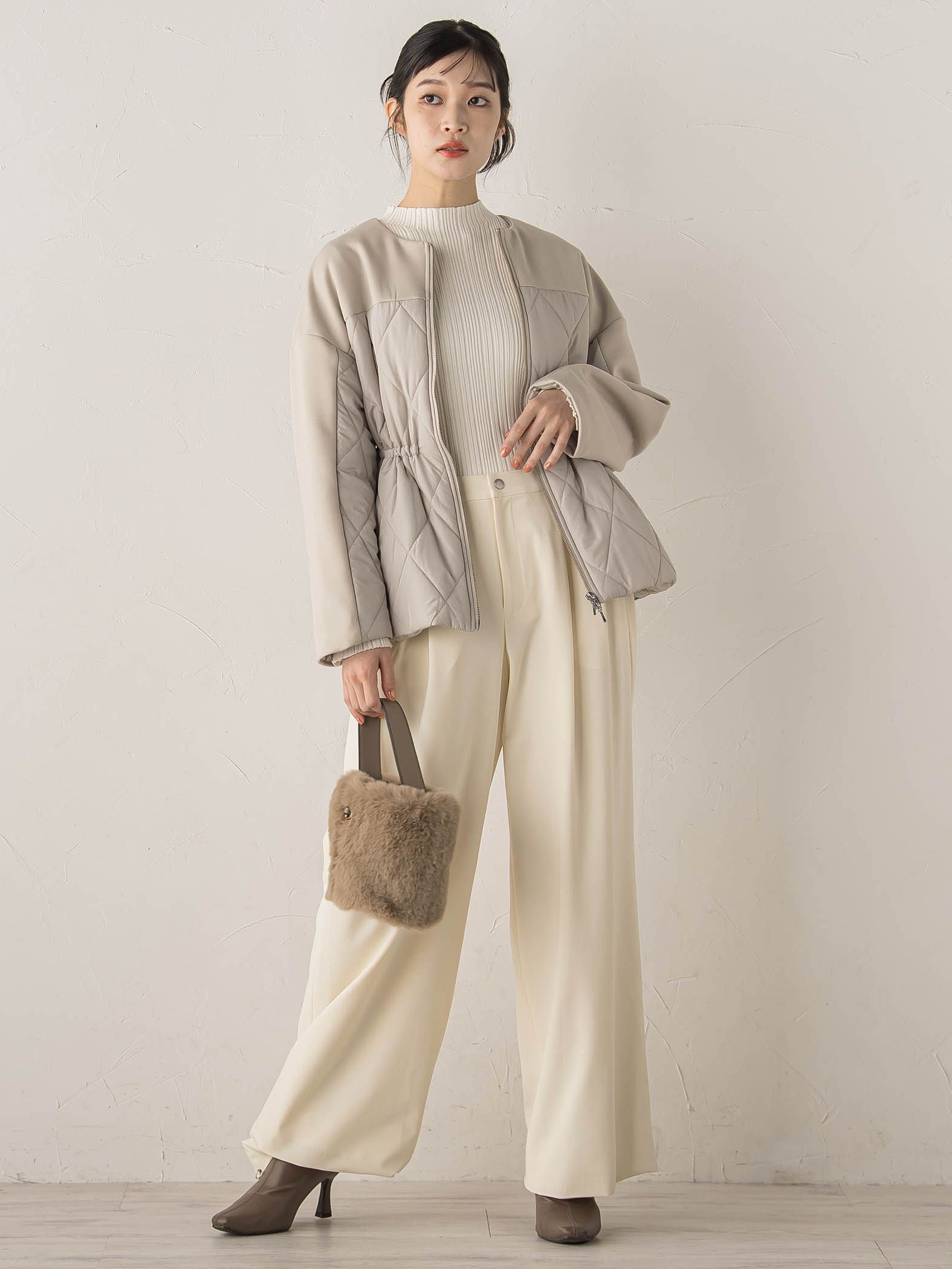 【新色追加】袖ボタンランダムリブニット≪手洗い可能≫