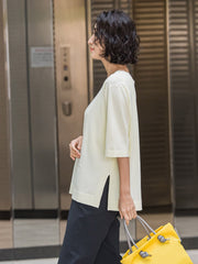 【大きいサイズ】Tシャツ風ニットプルオーバー≪手洗い可能≫