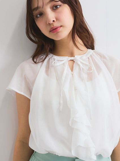 シアーストライプリボンブラウス≪セットアップ対応/手洗い可能≫