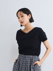 アシンメトリードレープカットソー≪手洗い可能≫
