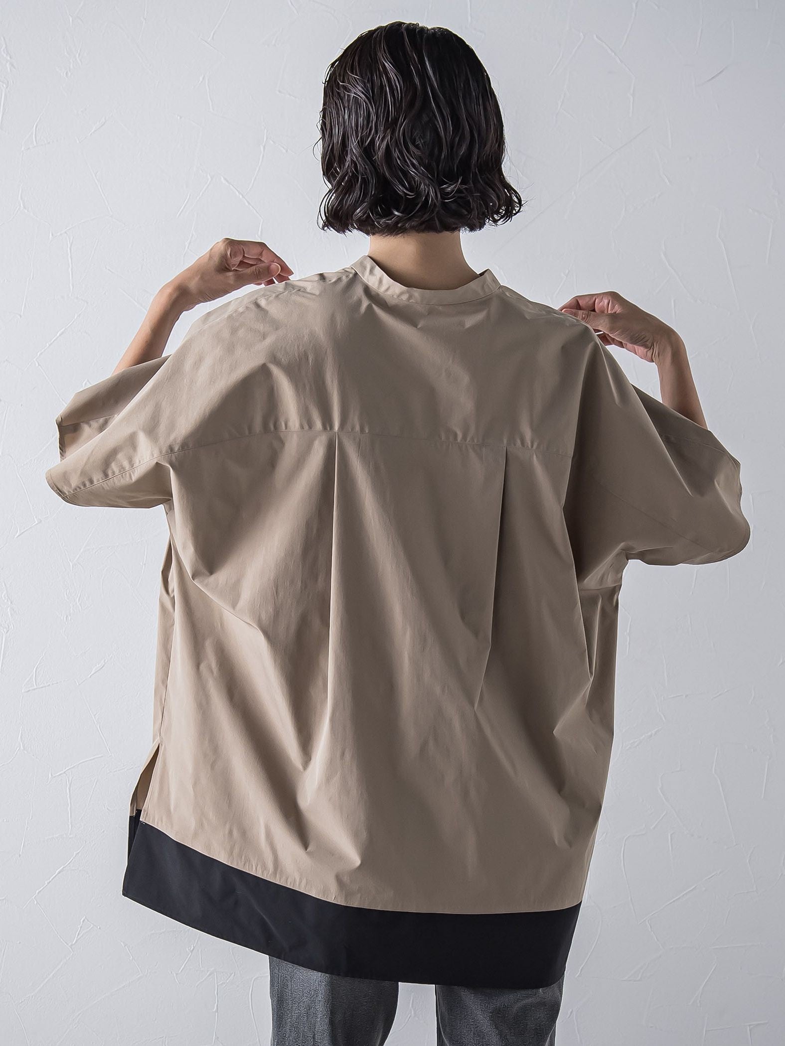 裾配色スキッパーシャツ≪洗濯機で洗える≫