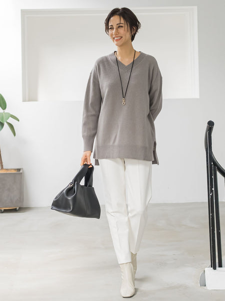 【洗えるニット】ウールカシミヤVネックニットプルオーバー