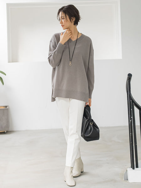 【洗えるニット】ウールカシミヤVネックニットプルオーバー