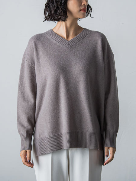 【洗えるニット】ウールカシミヤVネックニットプルオーバー