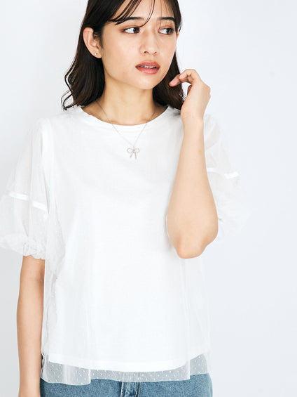 ドットチュールレイヤードカットソー≪手洗い可能≫