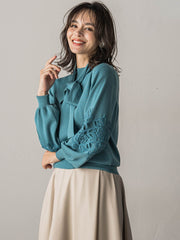 洗えるwool袖レースニット≪手洗い可能≫