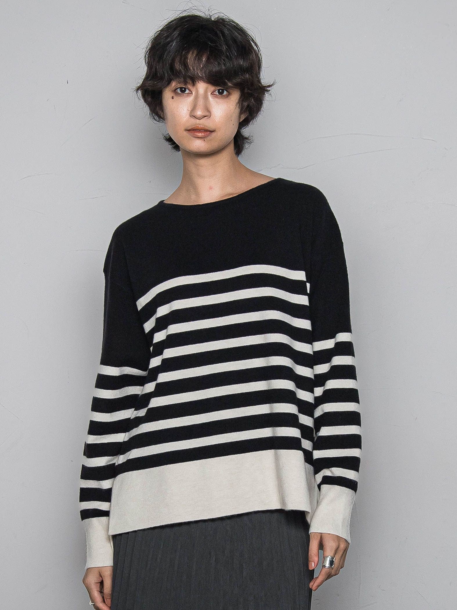 【ふわもち】ボーダーニット≪洗濯機で洗える≫