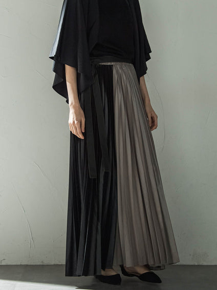 【カタログ掲載】ポリエステルレザーバイカラープリーツスカート