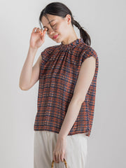 【WEB限定】カットジャガードチェックプリントブラウス