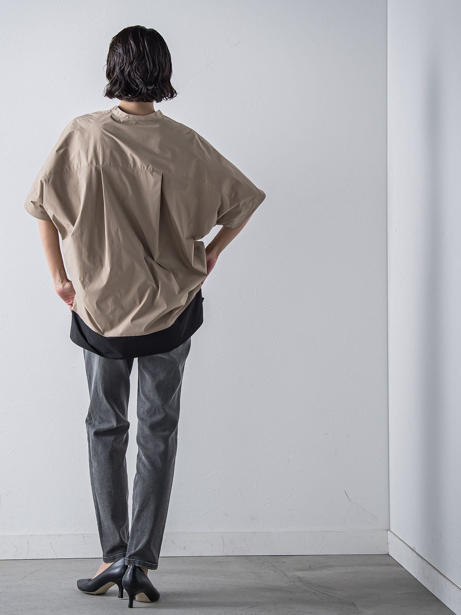 裾配色スキッパーシャツ≪洗濯機で洗える≫