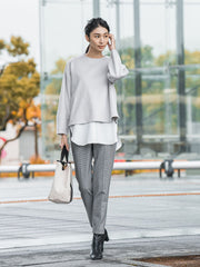 【大きいサイズ】【洗濯機で洗える】両面起毛あったか美脚テーパードチェックパンツ