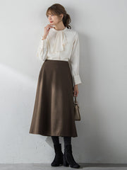 【S/M/L展開】冬仕様 美シルエットロングフレアスカート ≪洗濯機で洗える≫