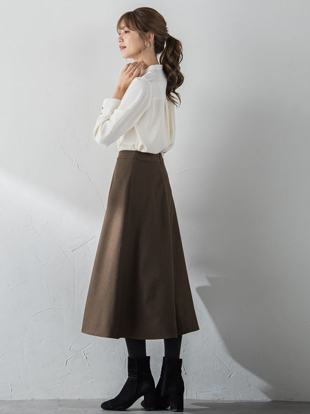 【S/M/L展開】冬仕様 美シルエットロングフレアスカート ≪洗濯機で洗える≫