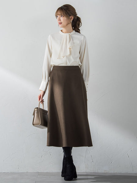 【S/M/L展開】冬仕様 美シルエットロングフレアスカート ≪洗濯機で洗える≫