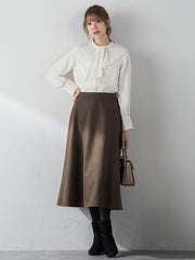 【S/M/L展開】冬仕様 美シルエットロングフレアスカート ≪洗濯機で洗える≫