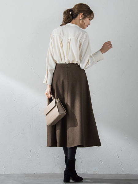 【S/M/L展開】冬仕様 美シルエットロングフレアスカート ≪洗濯機で洗える≫