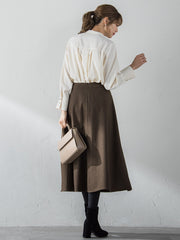 【S/M/L展開】冬仕様 美シルエットロングフレアスカート ≪洗濯機で洗える≫