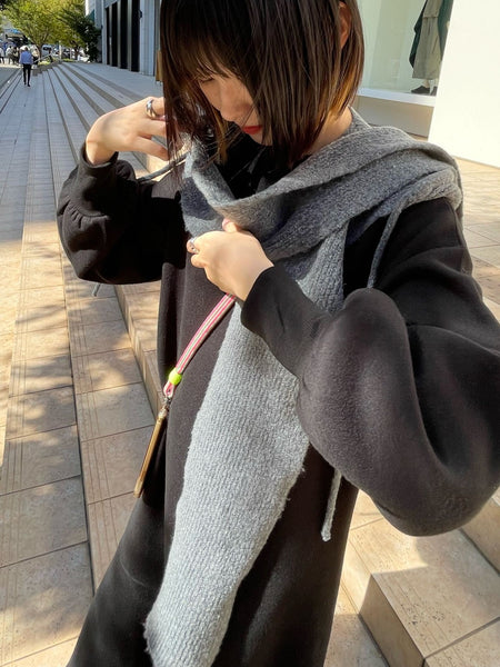 【KOREAN ITEM】マフラー付フードニット帽