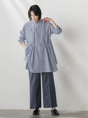 【WEB限定】デニム見えシャンブレーワイドパンツ≪洗濯機で洗える≫