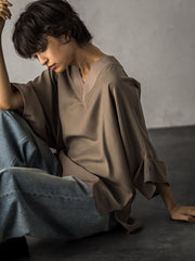 タックワイドスリーブVネックドルマンブラウス≪手洗い可能≫