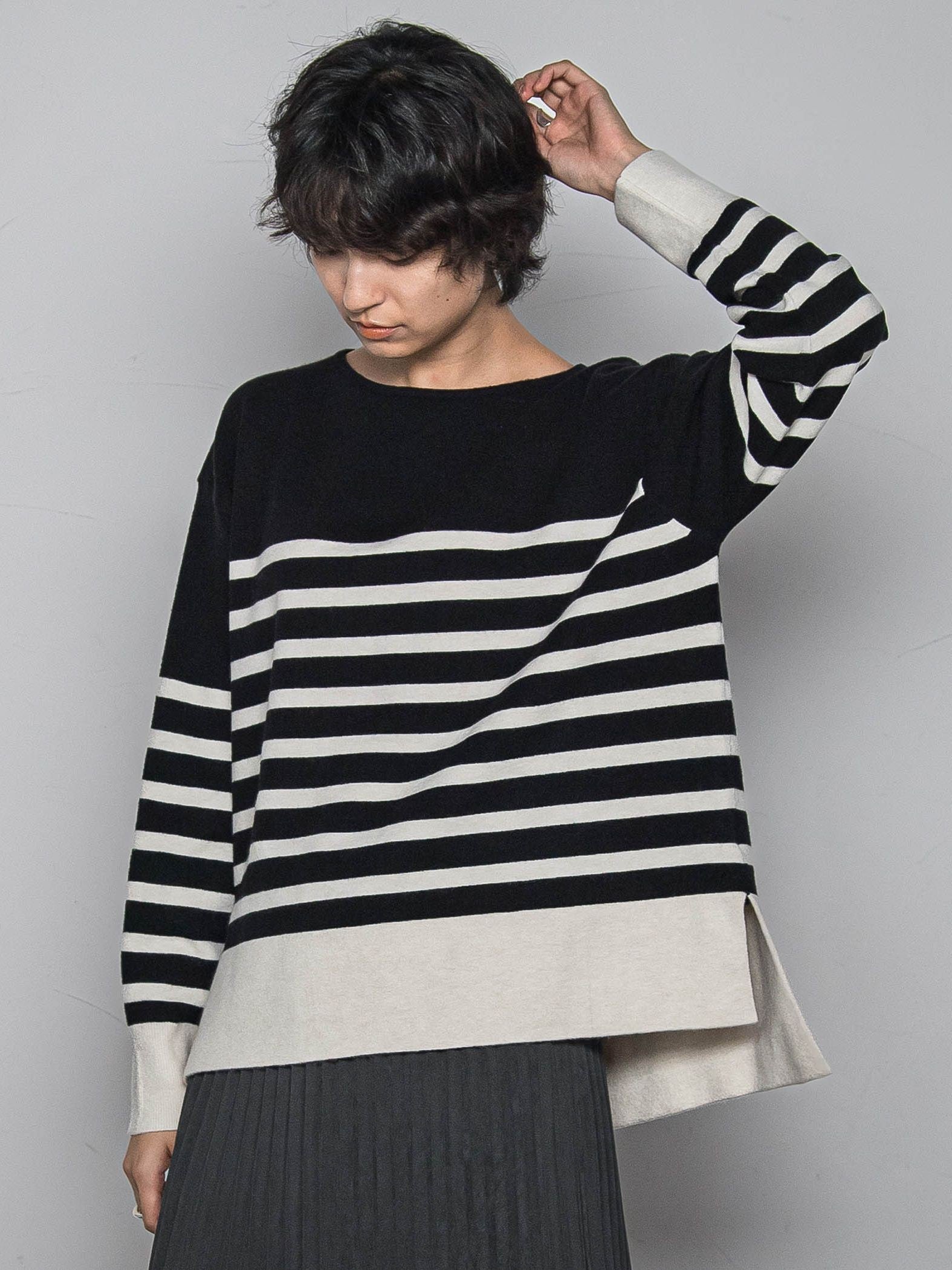 【ふわもち】ボーダーニット≪洗濯機で洗える≫