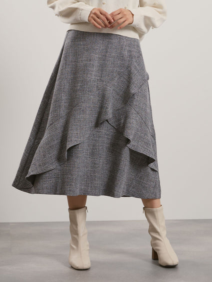 ツィードライクアシメフリルスカート≪手洗い可能≫