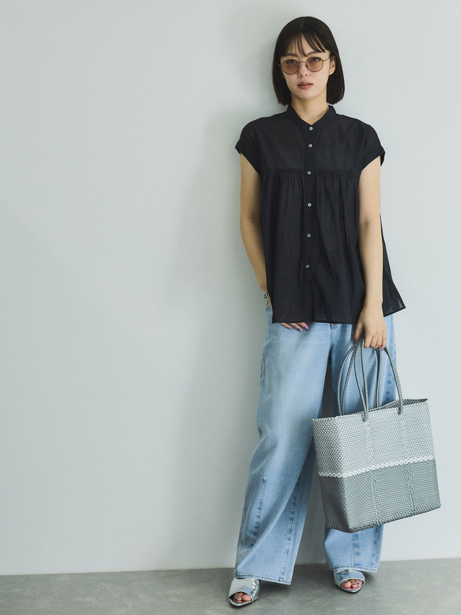 【美品】WOVEN ハンドバッグ かごバッグ メルカドバッグ バイカラー ブルー VICKY かごバッグ カゴバッグ ハンドメイドバイカラーメルカド