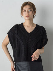 メッシュケーブルニットベスト≪手洗い可能≫