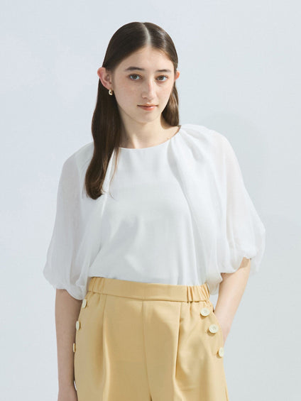 【接触冷感】シフォンスリーブブラウス≪洗濯機で洗える≫