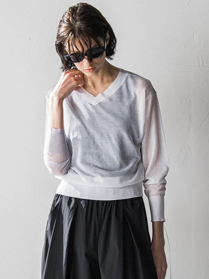 コットンナイロンシアーニットプルオーバー