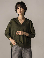 LEVITAシアーVネックドルマンニットプルオーバー≪手洗い可能≫