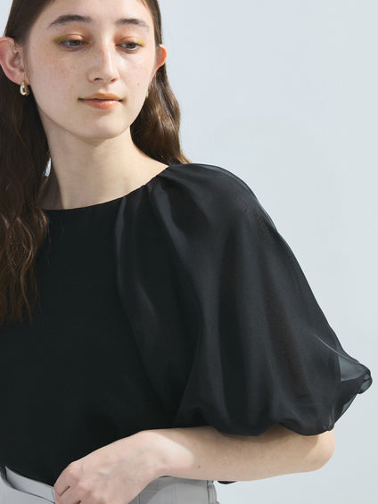 【接触冷感】シフォンスリーブブラウス≪洗濯機で洗える≫