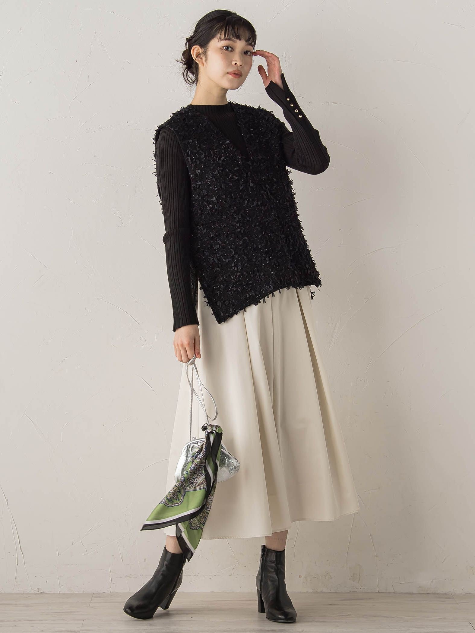 【新色追加】袖ボタンランダムリブニット≪手洗い可能≫