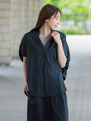 【WEB限定】タンブラーブッチャーブラウス≪手洗い可能≫