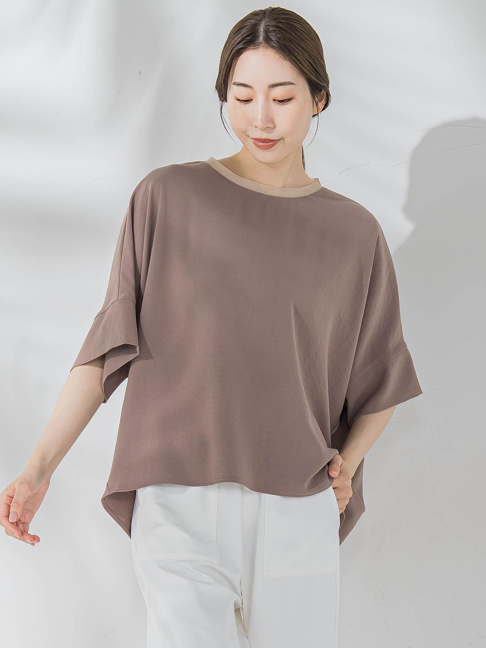 ハイストレッチカットソーブラウス≪洗濯機で洗える≫