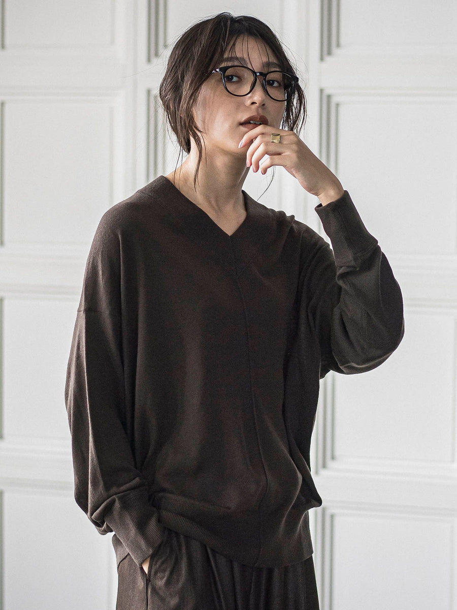 シルクカシミヤVネックコクーンニットプルオーバー≪手洗い可能