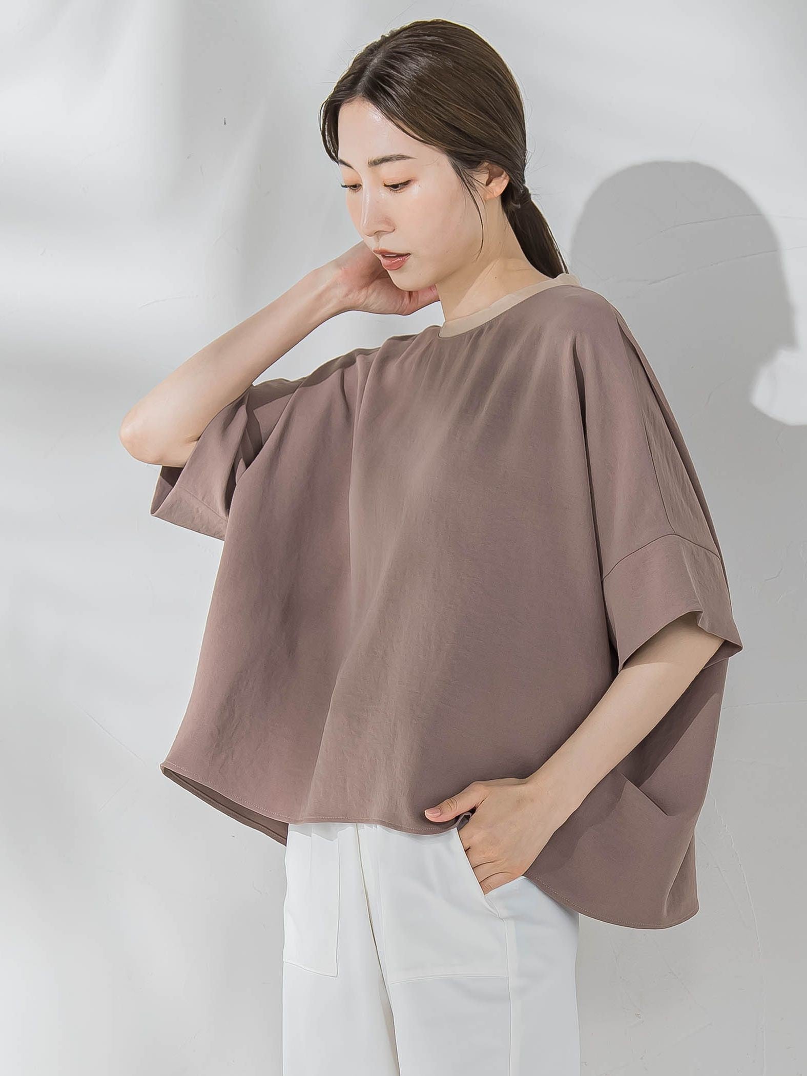 ハイストレッチカットソーブラウス≪洗濯機で洗える≫