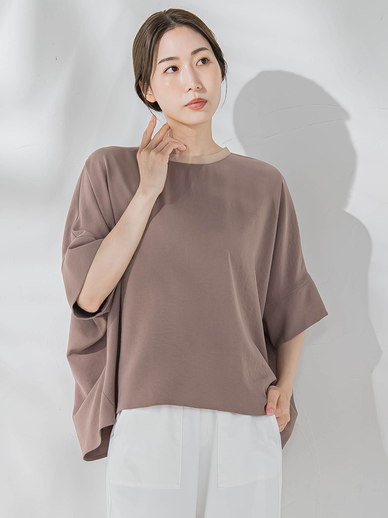 ハイストレッチカットソーブラウス≪洗濯機で洗える≫