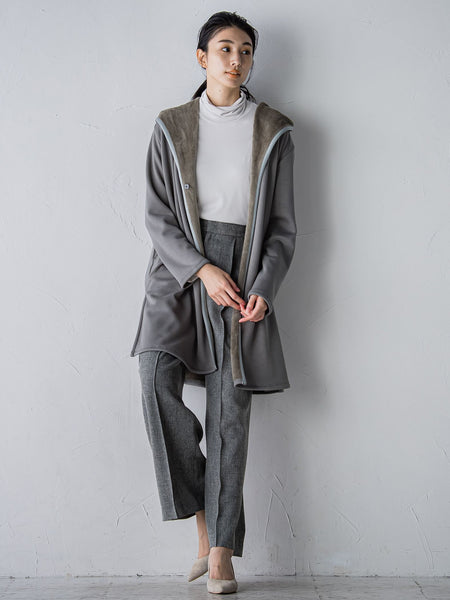 【WEB限定商品/2レングス/洗濯機で洗える】ふんわり肌触り裏ボア・フード付きカットソーコート