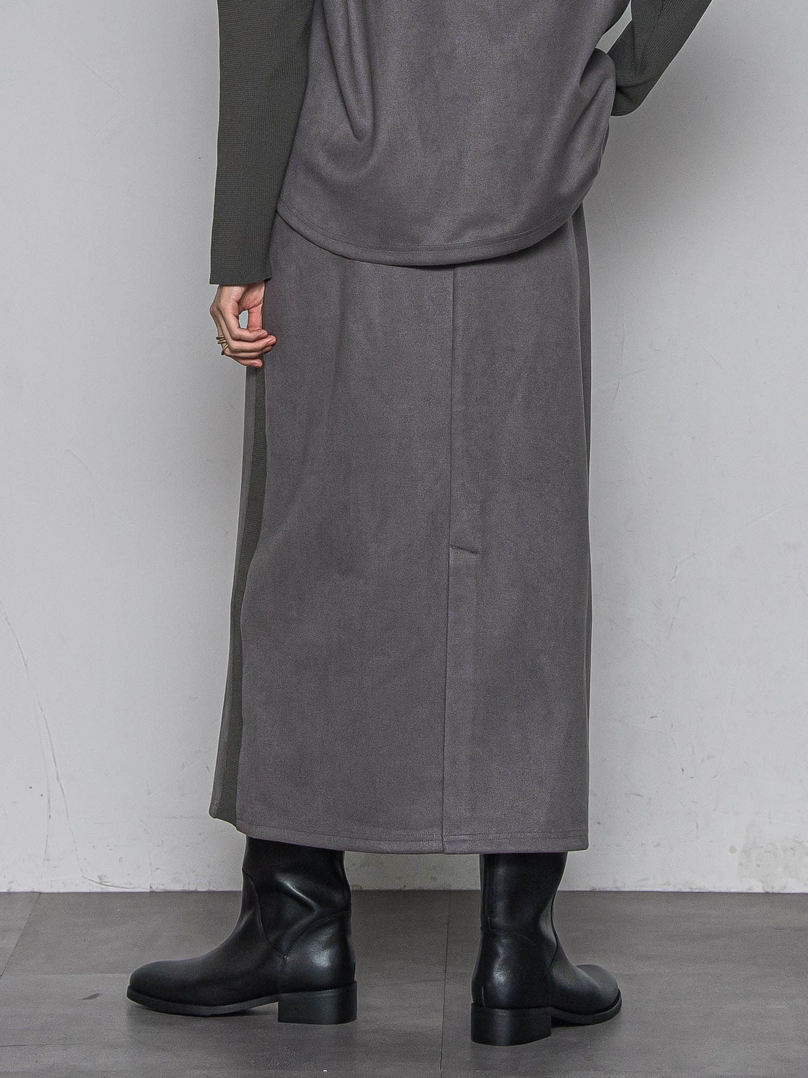 【新色追加】スウェード調×ニットスカートセットアップ≪手洗い可能≫