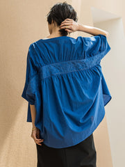 キャンブリックバックギャザー刺繍ブラウス≪手洗い可能≫