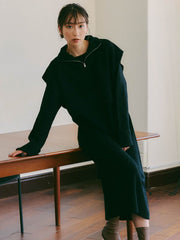 ハーフジップベストレイヤードワンピース≪手洗い可能≫