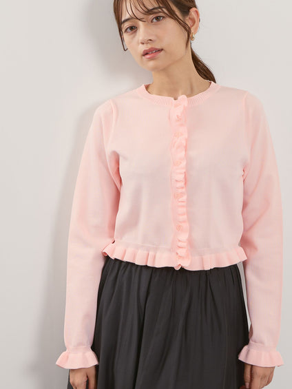 スポンディッシュニットフリルカーディガン≪手洗い可能≫