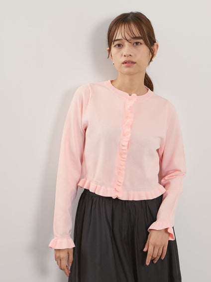 スポンディッシュニットフリルカーディガン≪手洗い可能≫