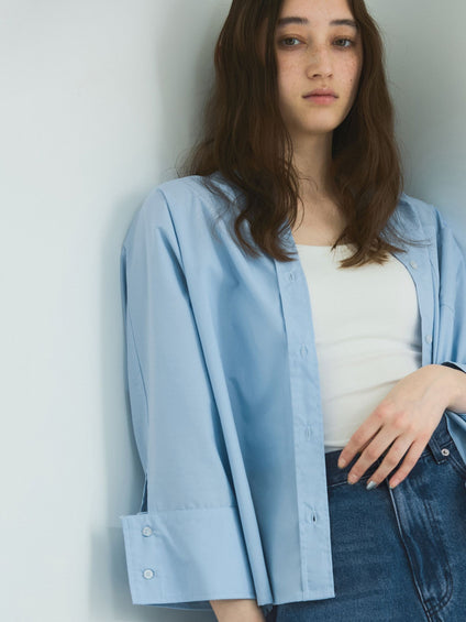 ノーカラーダブルカフスブラウス≪洗濯機で洗える≫