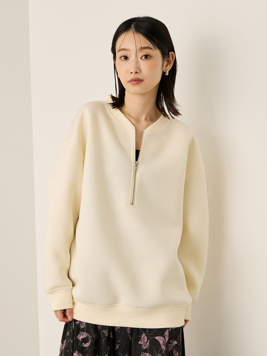 MORABITO PREMIER アシンメトリー ベージュ ニット・タンクトップ ソフトダンボールハーフZIPプルオーバー≪手洗い可能≫ | ketty