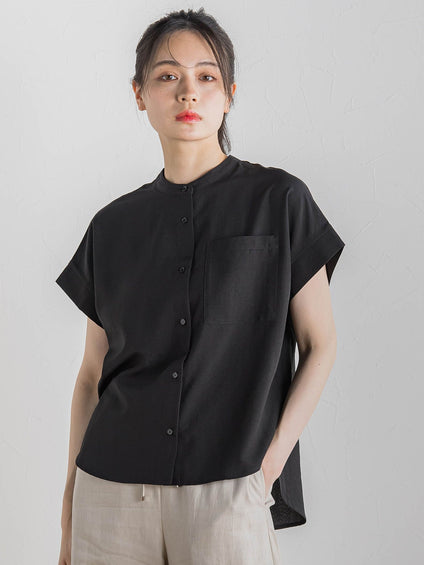 【WEB限定】麻調バックヨークテープ切替えブラウス≪洗濯機で洗える≫
