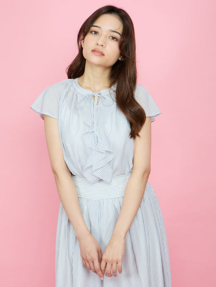 シアーストライプリボンブラウス≪セットアップ対応/手洗い可能≫